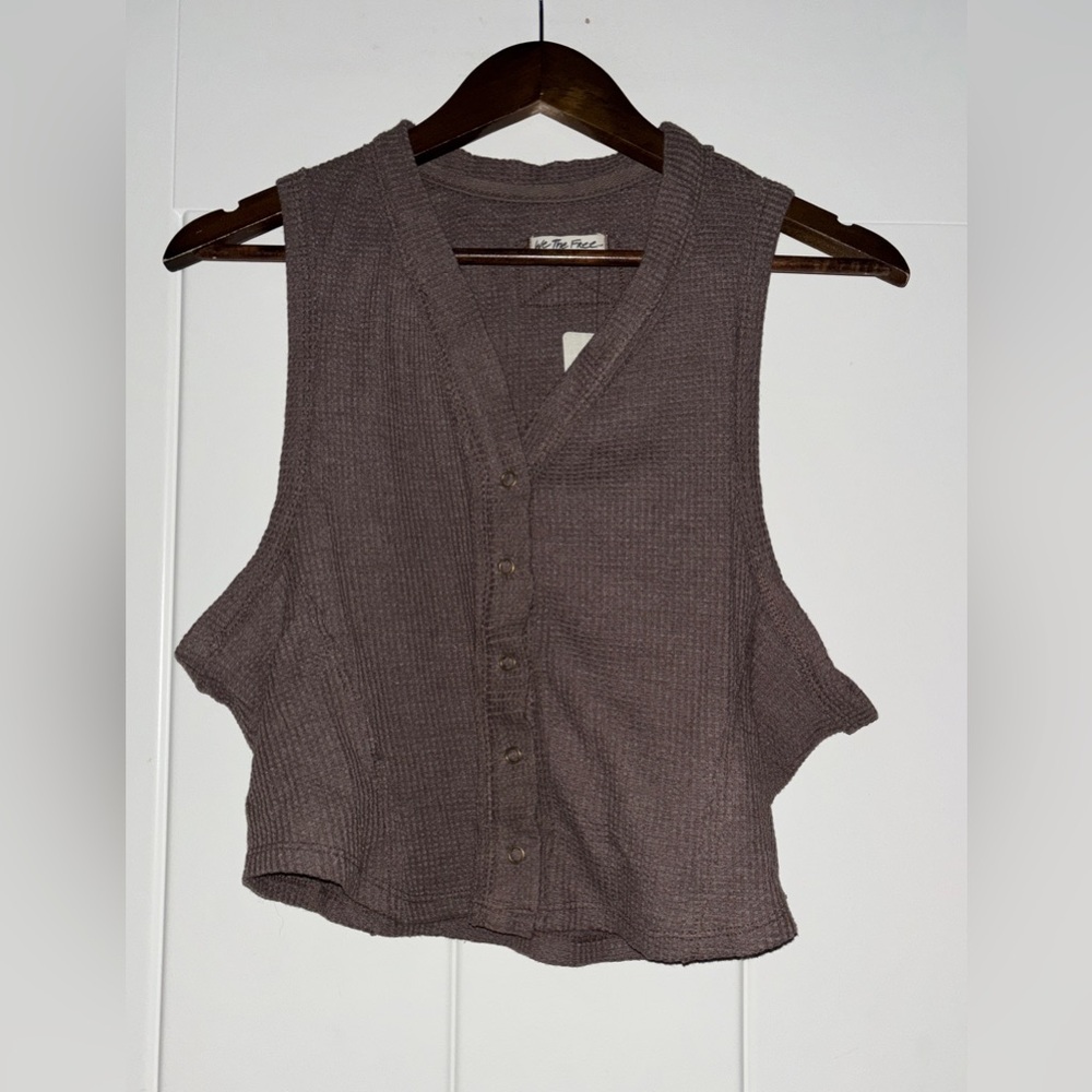 Free People We The Free Cropped Fitted Reo Sweater In Coffee Vest Women XL NEW
